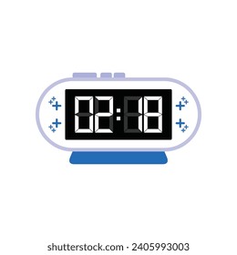 Digital Modern Alarm Clock Close Up Displaying 02:18 O'clock, Simple Flat Icon Vector