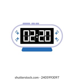 Digital Modern Alarm Clock Close Up Displaying 02:20 O'clock, Simple Flat Icon Vector