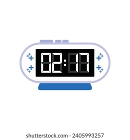 Digital Modern Alarm Clock Close Up Displaying 02:17 O'clock, Simple Flat Icon Vector