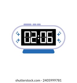 Digital Modern Alarm Clock Close Up Displaying 02:06 O'clock, Simple Flat Icon Vector