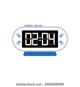 Digital Modern Alarm Clock Close Up Displaying 02:04 O'clock, Simple Flat Icon Vector