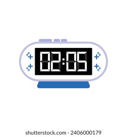 Digital Modern Alarm Clock Close Up Displaying 02:05 O'clock, Simple Flat Icon Vector