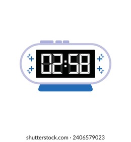 Digital Modern Alarm Clock Close Up Displaying 02:58 O'clock, Simple Flat Icon Vector