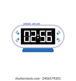 Digitale moderne Weckuhr, Nahaufnahme mit 02:56 Uhr, einfacher Flachbildschirm, Vektorgrafik