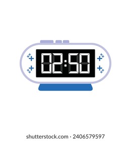 Digital Modern Alarm Clock Close Up Displaying 02:50 O'clock, Simple Flat Icon Vector