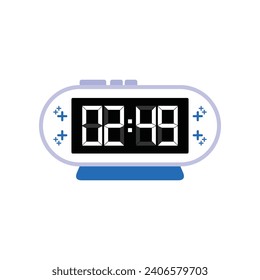 Digital Modern Alarm Clock Close Up Displaying 02:49 O'clock, Simple Flat Icon Vector