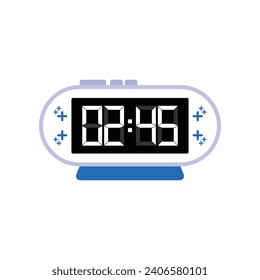 Digital Modern Alarm Clock Close Up Displaying 02:45 O'clock, Simple Flat Icon Vector