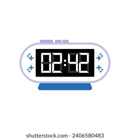 Digital Modern Alarm Clock Close Up Displaying 02:42 O'clock, Simple Flat Icon Vector