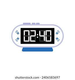 Digitale, moderne Wecker, Nahaufnahme mit 02:40 Uhr, einfacher Flachbildschirm, Vektorgrafik