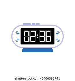 Digital Modern Alarm Clock Close Up Displaying 02:36 O'clock, Simple Flat Icon Vector