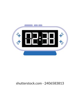 Digital Modern Alarm Clock Close Up Displaying 02:38 O'clock, Simple Flat Icon Vector