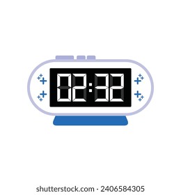 Digital Modern Alarm Clock Close Up Displaying 02:32 O'clock, Simple Flat Icon Vector