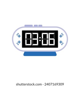 Digital Modern Alarm Clock Close Up Displaying 03:06 O'clock, Simple Flat Icon Vector