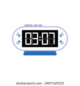 Digital Modern Alarm Clock Close Up Displaying 03:07 O'clock, Simple Flat Icon Vector