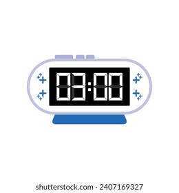 Digital Modern Alarm Clock Close Up Displaying 03:00 O'clock, Simple Flat Icon Vector