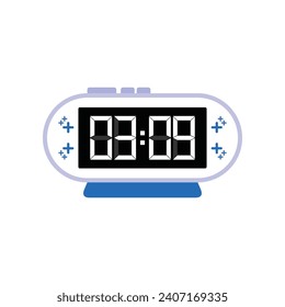 Digital Modern Alarm Clock Close Up Displaying 03:09 O'clock, Simple Flat Icon Vector