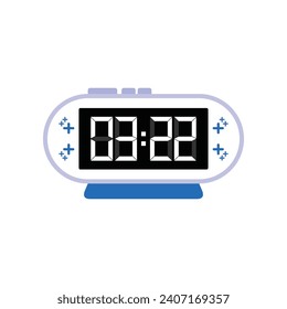 Digitale moderne Weckuhr, Nahaufnahme mit 03:22 Uhr, einfacher Flachbildschirm, Vektorgrafik