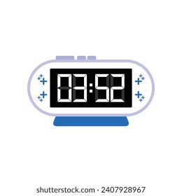 Digital Modern Alarm Clock Close Up Displaying 03:52 O'clock, Simple Flat Icon Vector