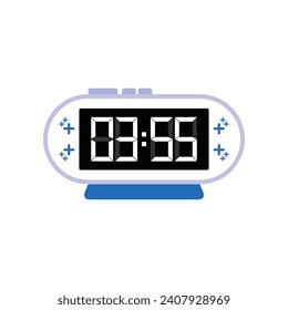 Digital Modern Alarm Clock Close Up Displaying 03:55 O'clock, Simple Flat Icon Vector