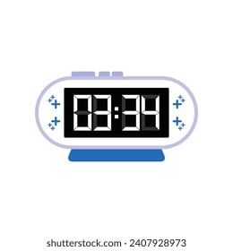 Digital Modern Alarm Clock Close Up Displaying 03:34 O'clock, Simple Flat Icon Vector