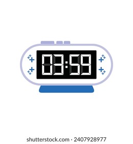 Digital Modern Alarm Clock Close Up Displaying 03:59 O'clock, Simple Flat Icon Vector