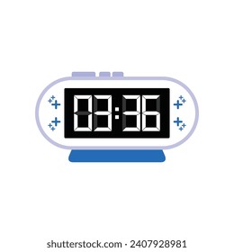 Digital Modern Alarm Clock Close Up Displaying 03:36 O'clock, Simple Flat Icon Vector