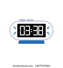 Digital Modern Alarm Clock Close Up Displaying 03:38 O'clock, Simple Flat Icon Vector