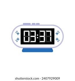 Digital Modern Alarm Clock Close Up Displaying 03:37 O'clock, Simple Flat Icon Vector