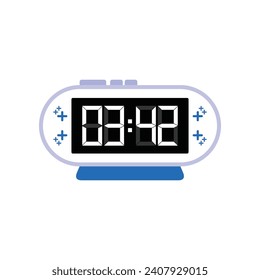 Digital Modern Alarm Clock Close Up Displaying 03:42 O'clock, Simple Flat Icon Vector