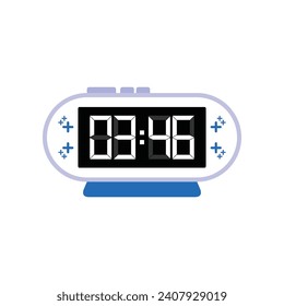 Digital Modern Alarm Clock Close Up Displaying 03:46 O'clock, Simple Flat Icon Vector