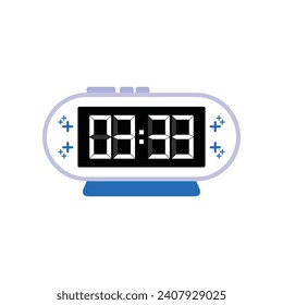 Digitale moderne Weckuhr, Nahaufnahme mit 03:33 Uhr, einfacher Flachbildschirm, Vektorgrafik