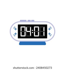 Digital Modern Alarm Clock Close Up Displaying 04:01 O'clock, Simple Flat Icon Vector