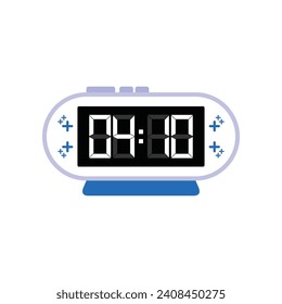 Digital Modern Alarm Clock Close Up Displaying 04:10 O'clock, Simple Flat Icon Vector