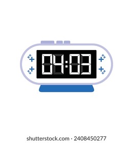 Digital Modern Alarm Clock Close Up Displaying 04:03 O'clock, Simple Flat Icon Vector