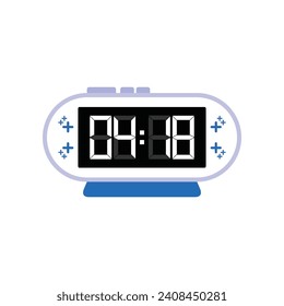 Digital Modern Alarm Clock Close Up Displaying 04:18 O'clock, Simple Flat Icon Vector