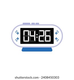 Digital Modern Alarm Clock Close Up Displaying 04:26 O'clock, Simple Flat Icon Vector