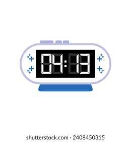 Digital Modern Alarm Clock Close Up Displaying 04:13 O'clock, Simple Flat Icon Vector