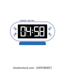 Digital Modern Alarm Clock Close Up Displaying 04:58 O'clock, Simple Flat Icon Vector