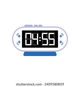 Digital Modern Alarm Clock Close Up Displaying 04:55 O'clock, Simple Flat Icon Vector