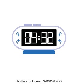 Digital Modern Alarm Clock Close Up Displaying 04:32 O'clock, Simple Flat Icon Vector