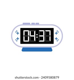 Digital Modern Alarm Clock Close Up Displaying 04:37 O'clock, Simple Flat Icon Vector