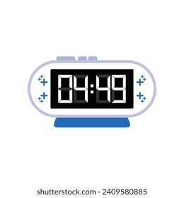 Digital Modern Alarm Clock Close Up Displaying 04:49 O'clock, Simple Flat Icon Vector