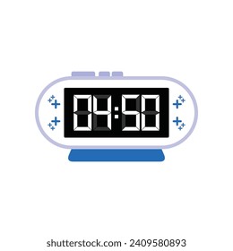 Digital Modern Alarm Clock Close Up Displaying 04:50 O'clock, Simple Flat Icon Vector