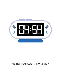 Digital Modern Alarm Clock Close Up Displaying 04:54 O'clock, Simple Flat Icon Vector