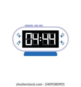 Digital Modern Alarm Clock Close Up Displaying 04:44 O'clock, Simple Flat Icon Vector