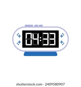 Digitale moderne Weckuhr, Nahaufnahme mit 04:33 Uhr, einfacher Flachbildschirm, Vektorgrafik