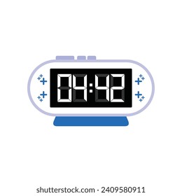 Digital Modern Alarm Clock Close Up Displaying 04:42 O'clock, Simple Flat Icon Vector