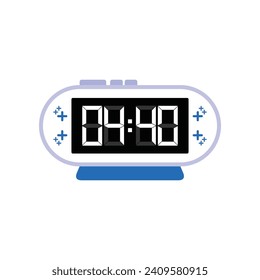 Digital Modern Alarm Clock Close Up Displaying 04:40 O'clock, Simple Flat Icon Vector