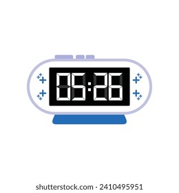Digital Modern Alarm Clock Close Up Displaying 05:26 O'clock, Simple Flat Icon Vector