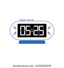 Digital Modern Alarm Clock Close Up Displaying 05:25 O'clock, Simple Flat Icon Vector